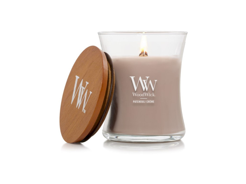Woodwick Vonná svíčka střední ve skle s dřevěným knotem, 275 g