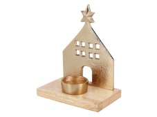 Zlatý dekorativní svícen Domek na čajovou svíčku, hliník