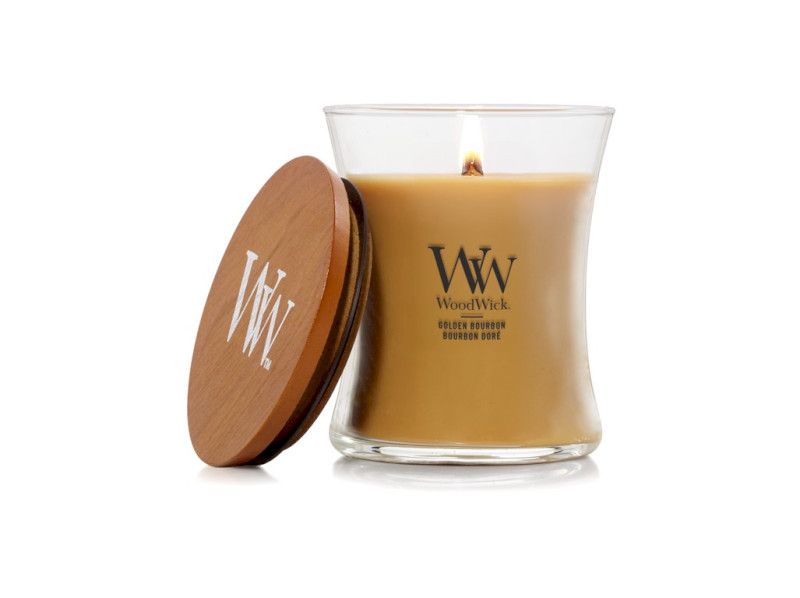 Woodwick Vonná svíčka střední ve skle s dřevěným knotem, 275 g