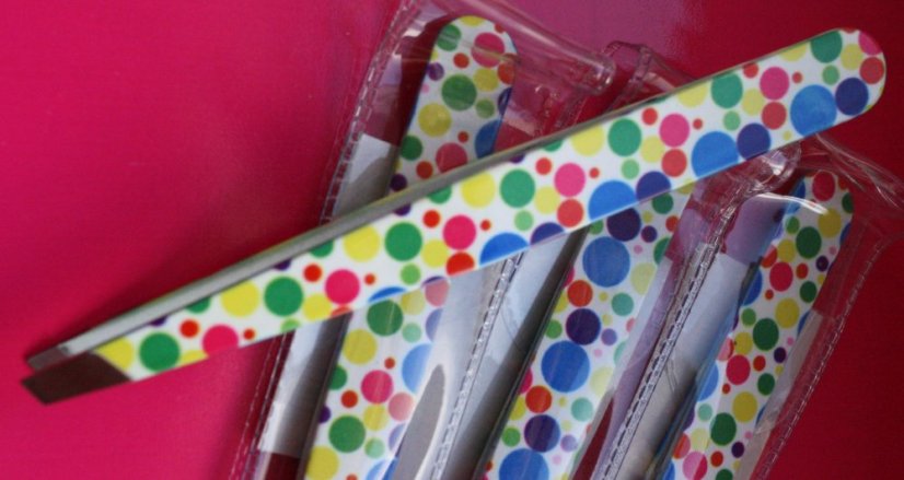 Pinzeta kosmetická, šikmá, 9,5 cm, výběr z barev - Provedení: puntíky