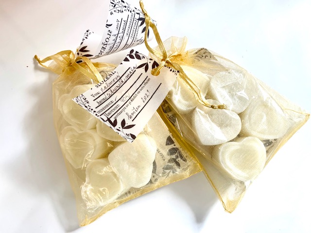 Helene ME&SON Vonný vosk v srdíčkách s vůní odpuzující hmyz, sada 5 ks v palmovém vosku, 40 g + vzorek zdarma - Vůně vosku: Odpuzovač hmyzu