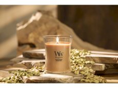 Woodwick Vonná svíčka střední ve skle s dřevěným knotem, 275 g