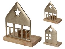 Zlatý dekorativní svícen Domek na čajovou svíčku, hliník