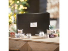 Woodwick Sváteční dárková sada 12 vůní svíček ve skle s dřevěným praskajícím knotem,